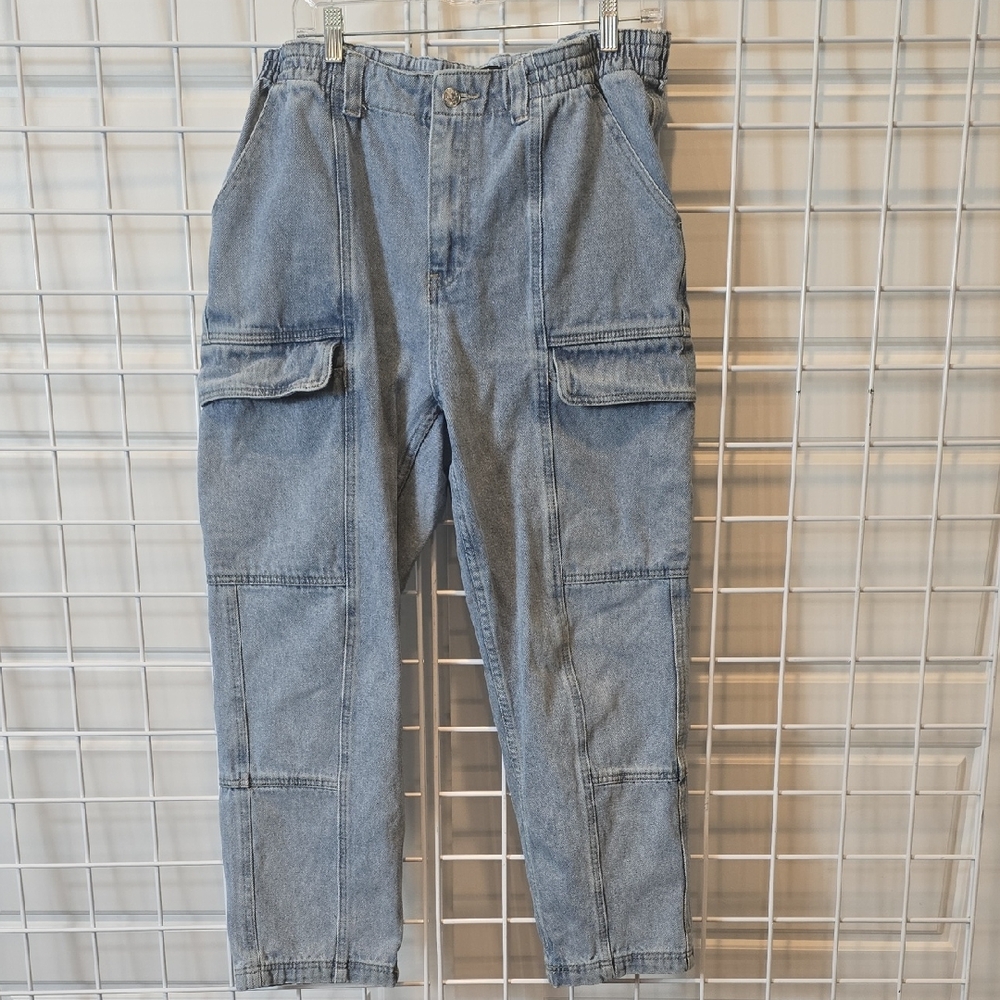 Simple Society Women's Blue Straight Leg Cargo Jeans Size 13x31
